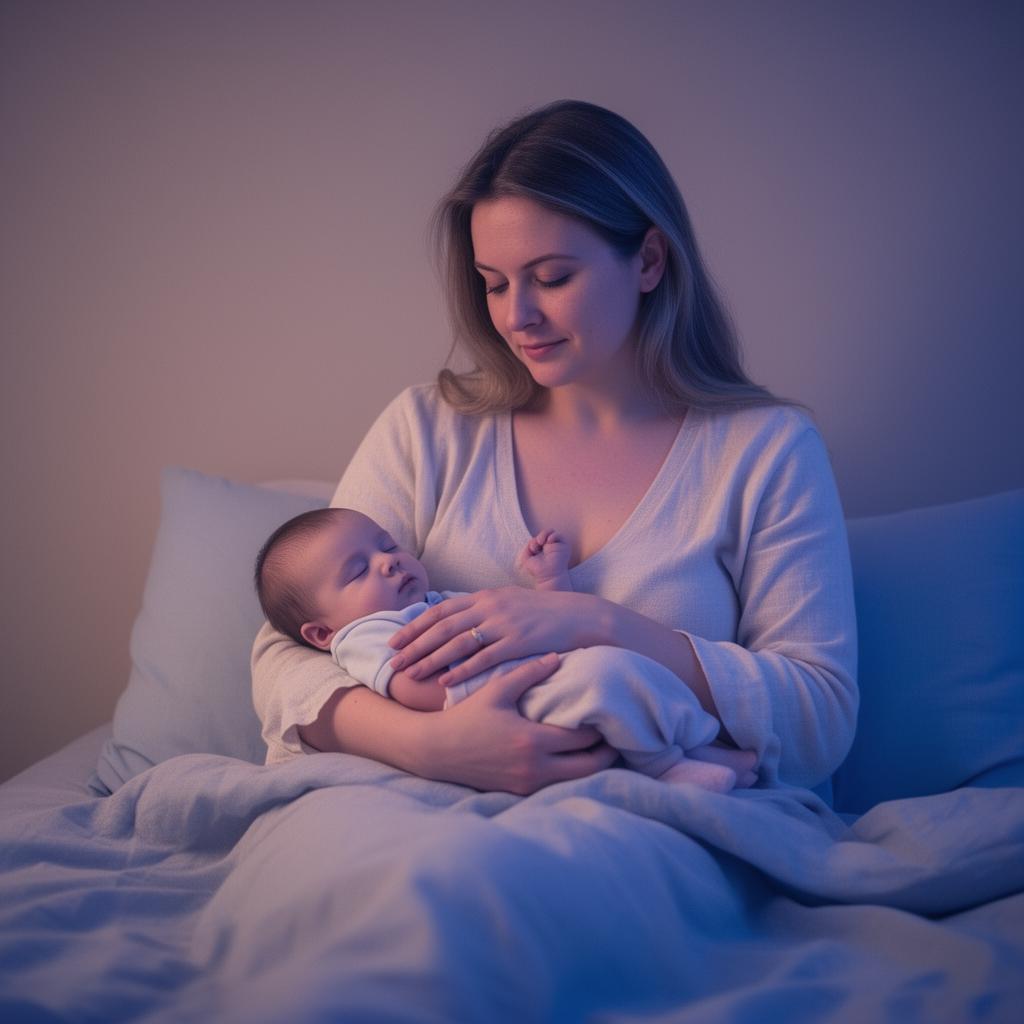 Mãe acolhendo seu bebê adormecido em um quarto tranquilo